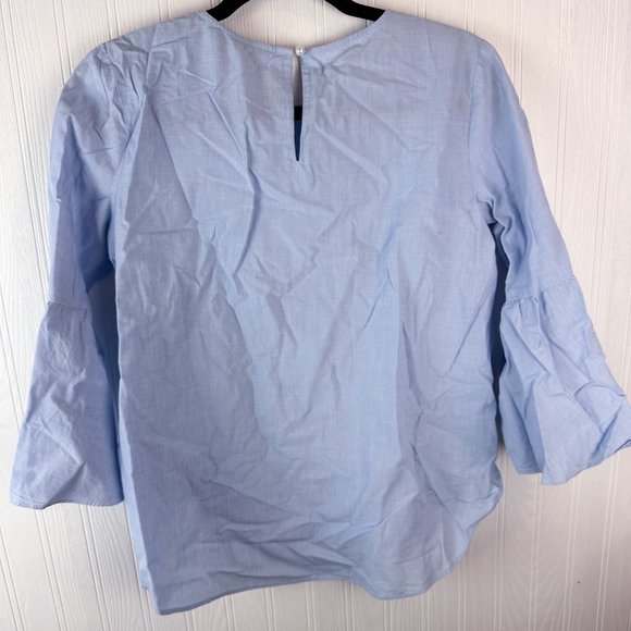 LOFT Blouse Blue bell sleeve size XS Pearl detail - Picture 2 of 5